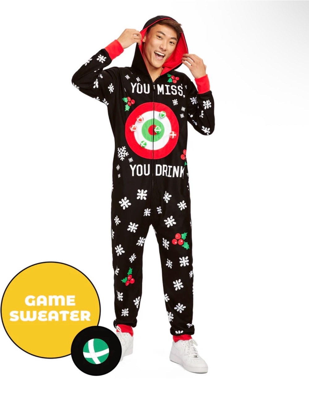 Tipsy Elves Men’s Drinking Game Holiday Onesie, Target, Large, New